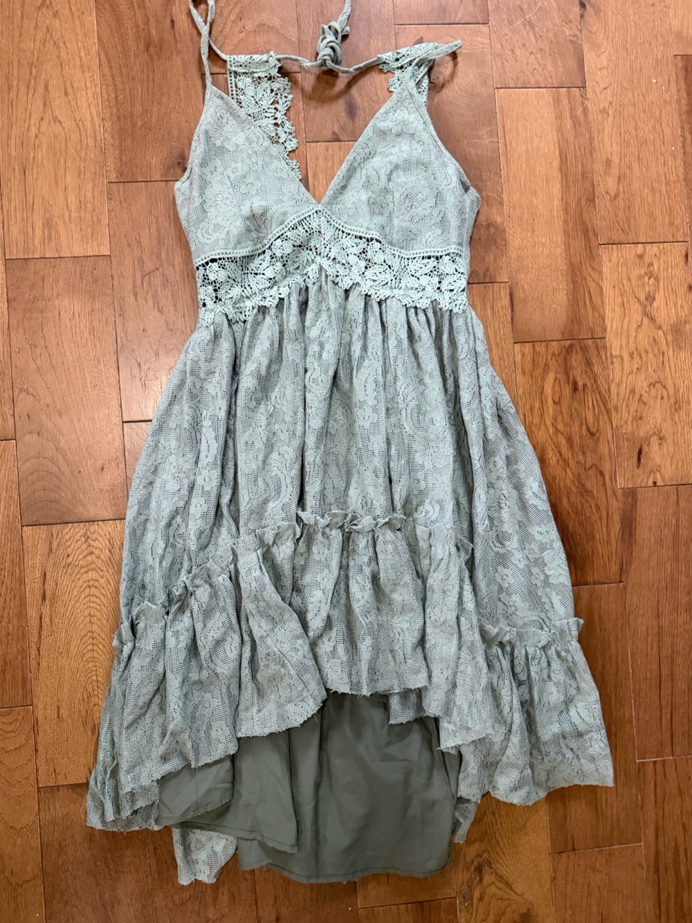 Joyfolie Sage Green Lace Tiered Maxi Dress